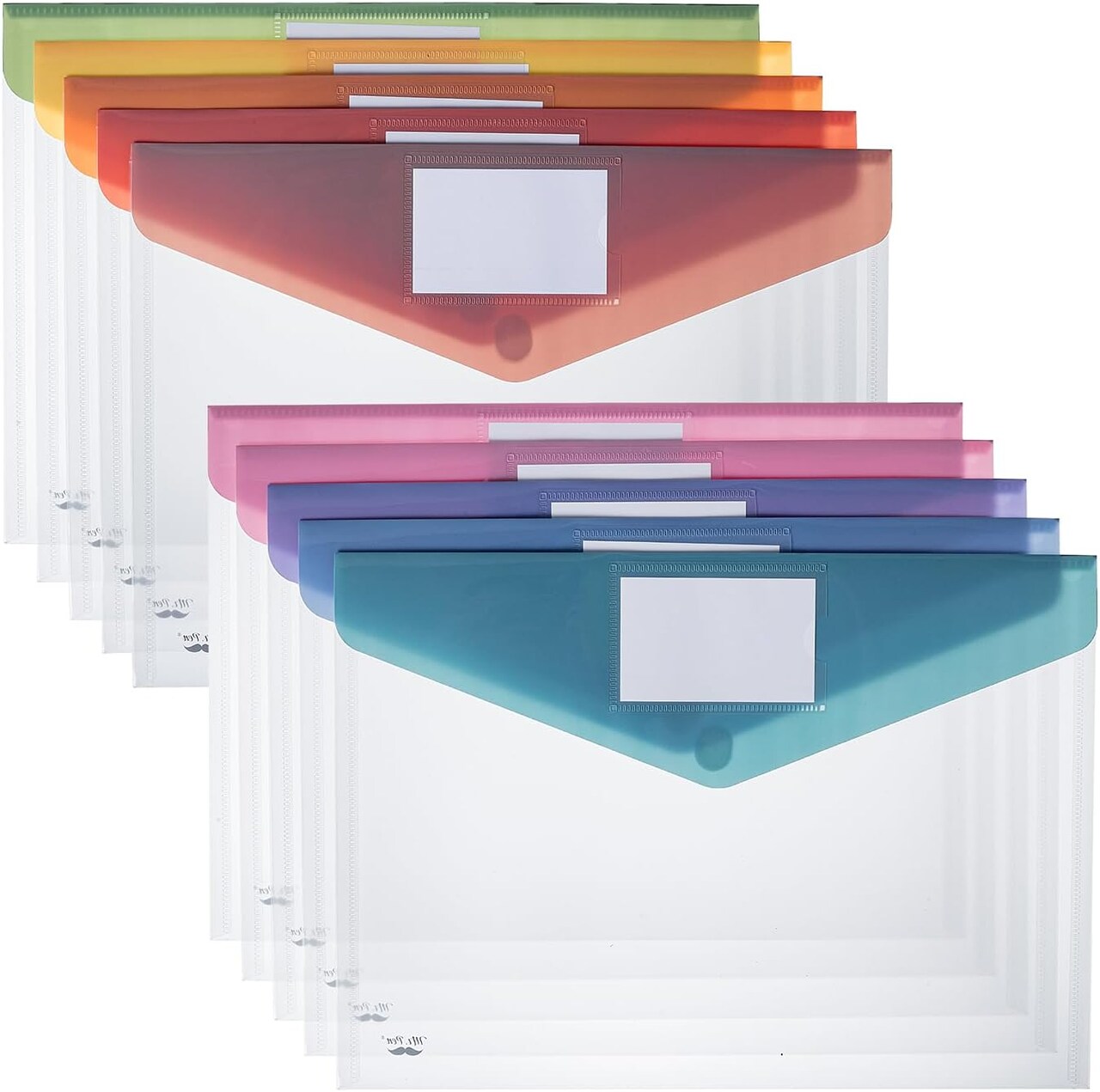Clear Plastic Envelopes with Snap Closure (Multiple Colors) 10 Pack A4